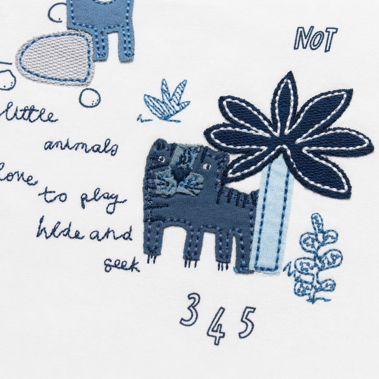 Baby Full-Sleeve Top - Jungle Animal Embroidery - Off White