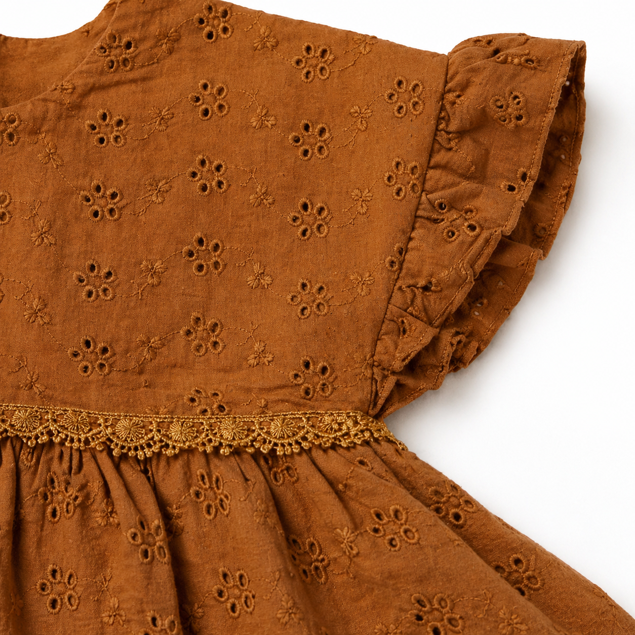 Brown Eyelet Embroidered Baby Dress