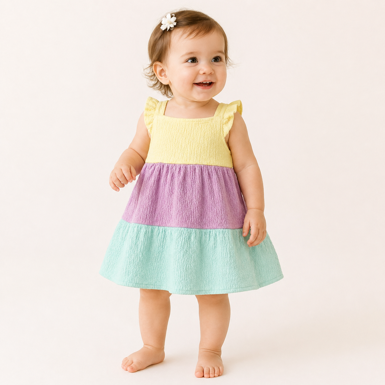 Pastel Colorblock Textured Baby Dress