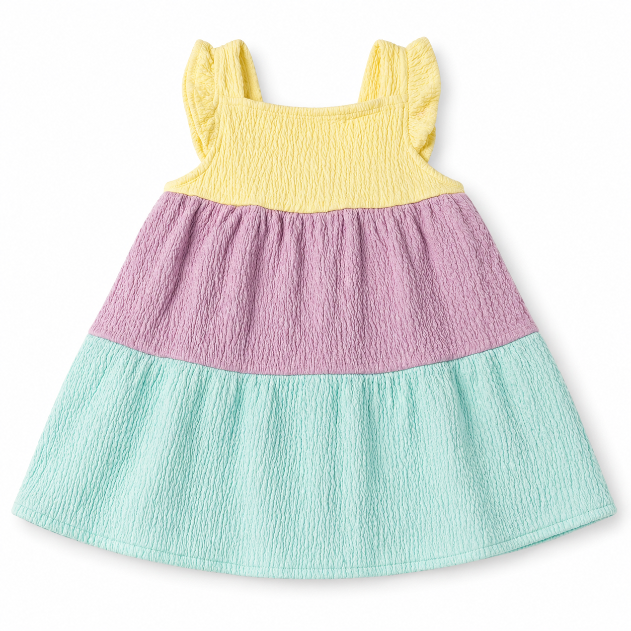 Pastel Colorblock Textured Baby Dress