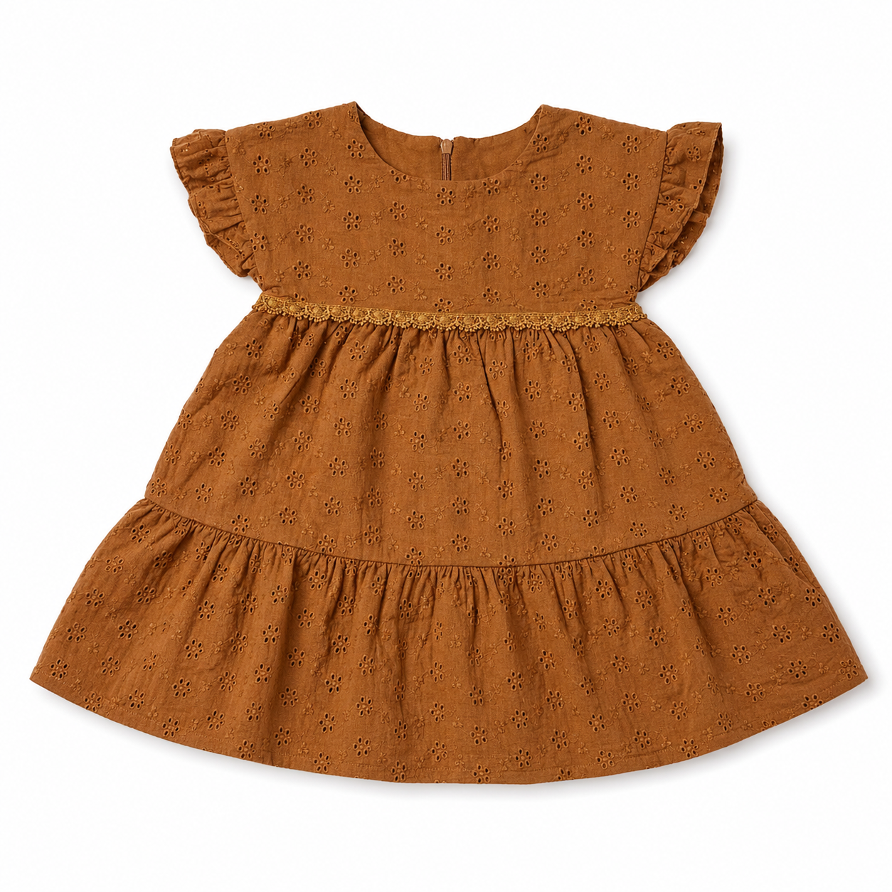 Brown Eyelet Embroidered Baby Dress
