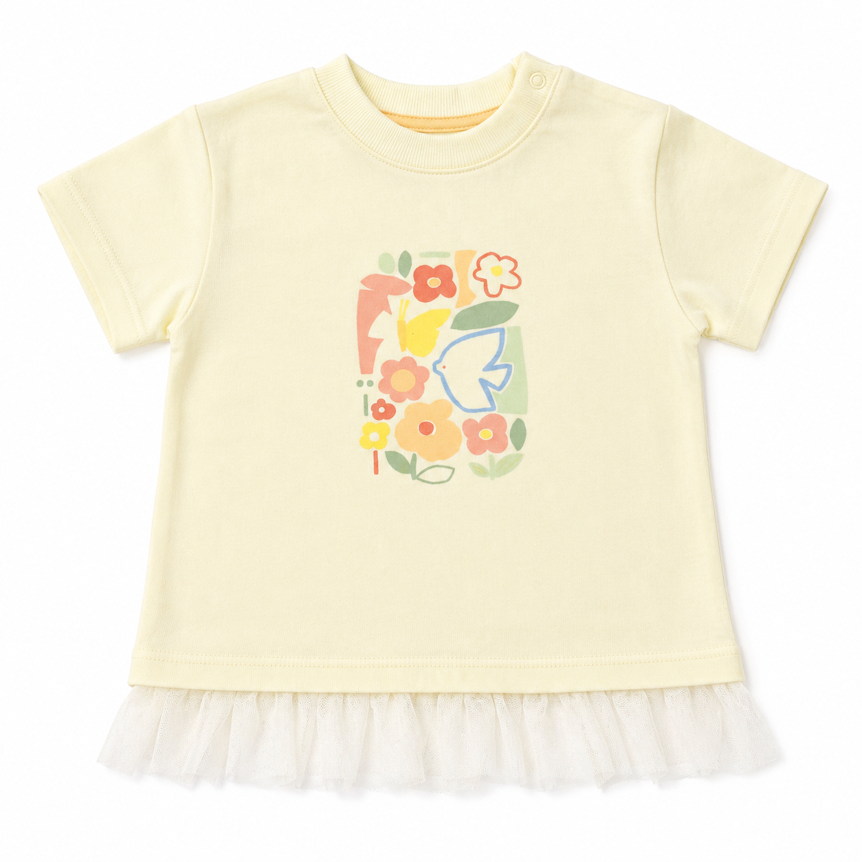 Buttercream Bird Print Tulle Baby Tee