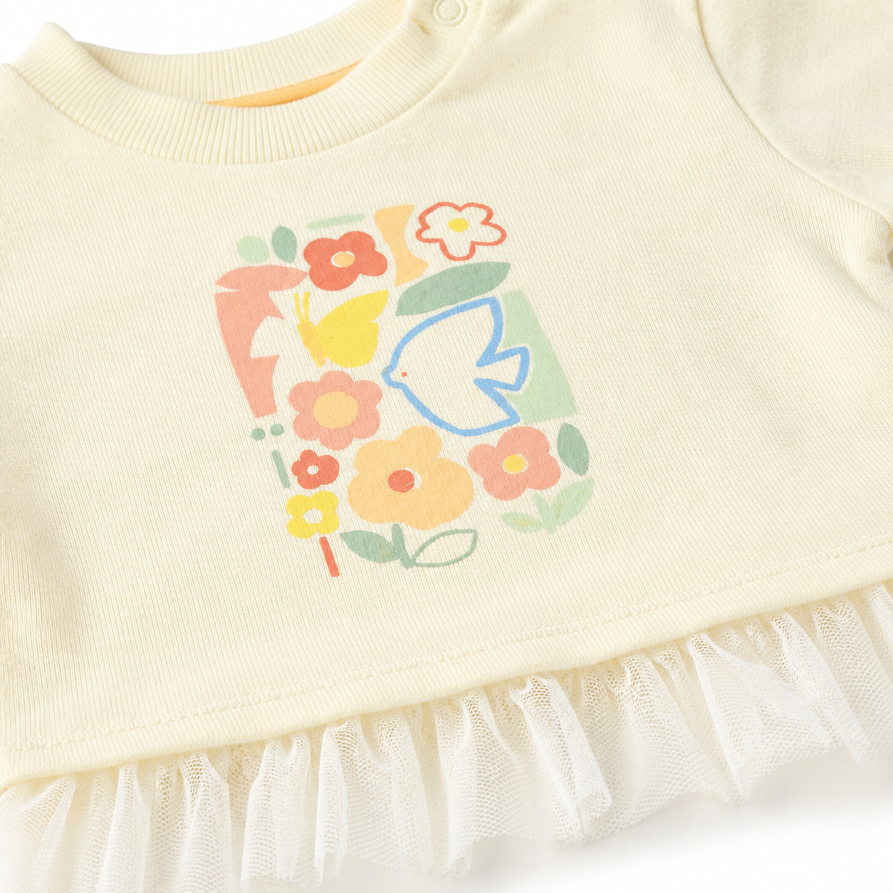 Buttercream Bird Print Tulle Baby Tee