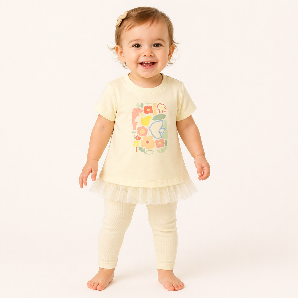 Buttercream Bird Print Tulle Baby Tee