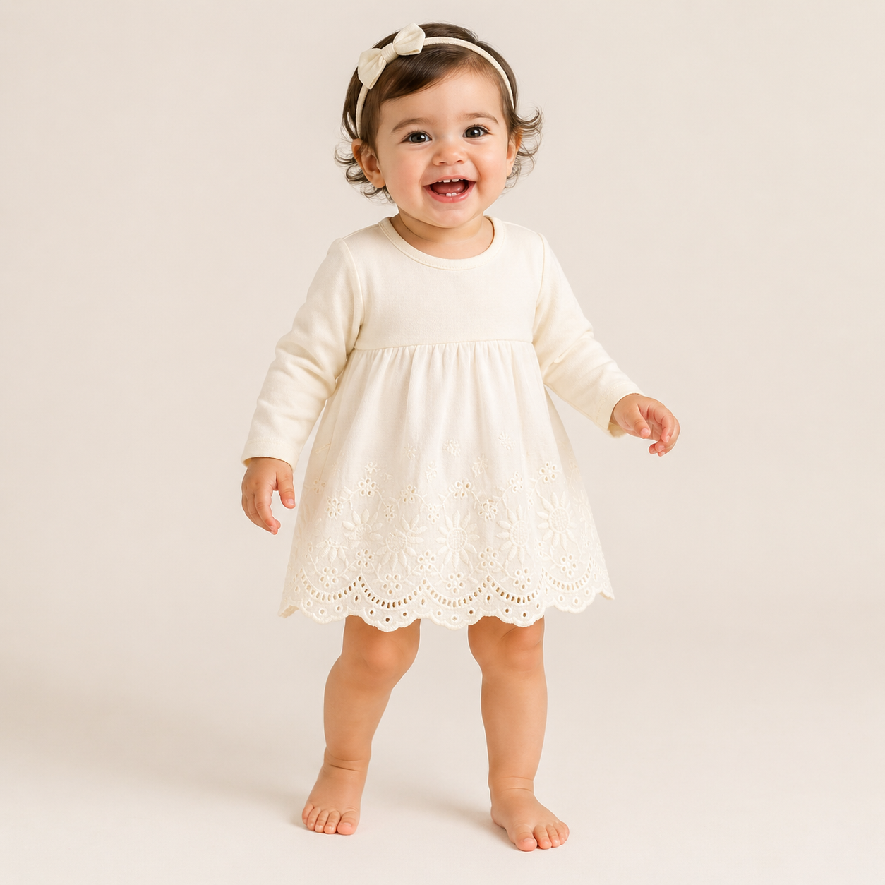 Ivory Eyelet Lace Long Sleeve Baby Top