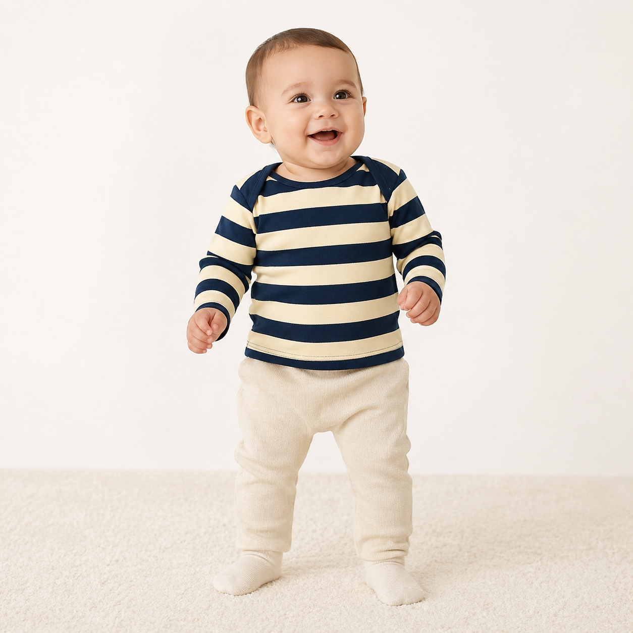 Navy Cream Striped Long Sleeve Baby Tee