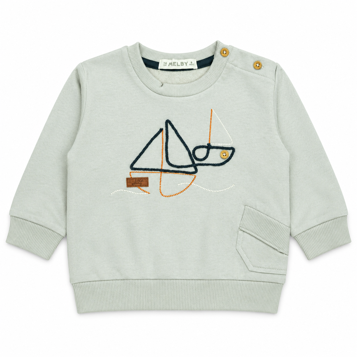 Sage Sailboat Embroidered Baby Sweatshirt