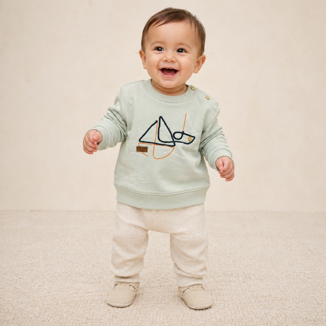 Sage Sailboat Embroidered Baby Sweatshirt