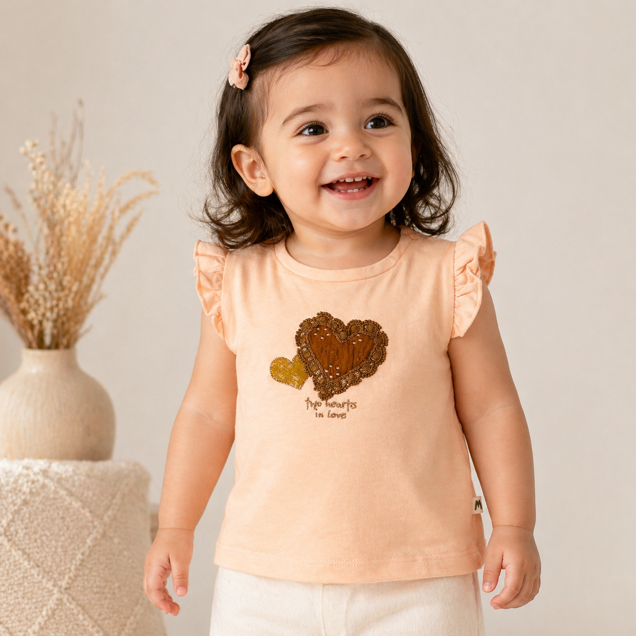 Peach Heart Applique Frill Baby Top