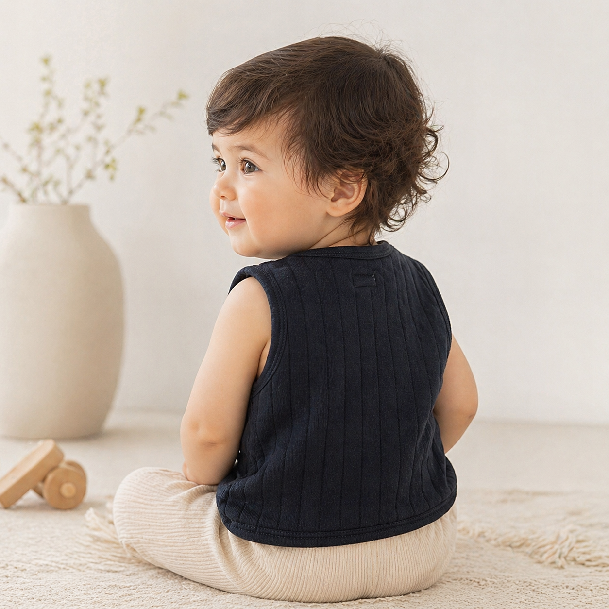 Navy Quilted Wrap Baby Vest