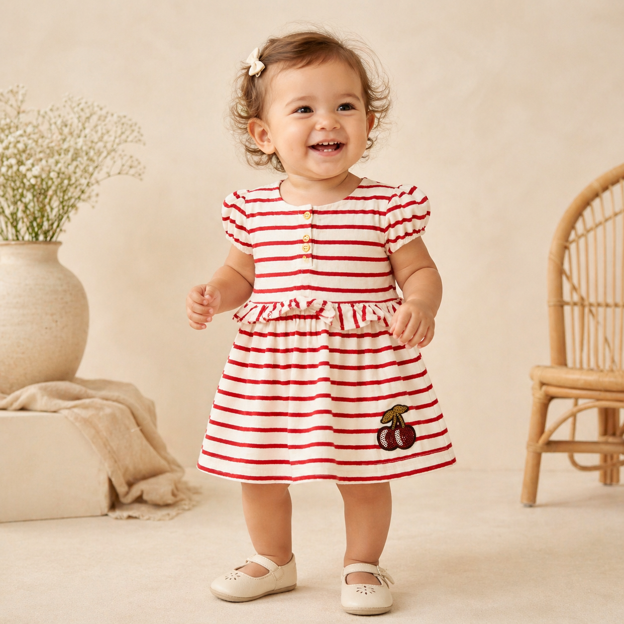 Red Striped Cherry Baby Dress