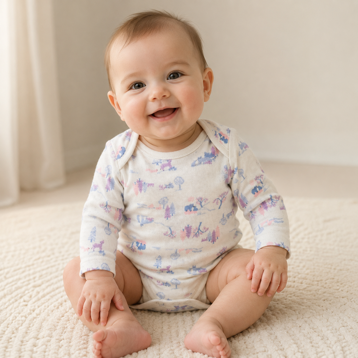Pastel Forest Animal Long Sleeve Bodysuit