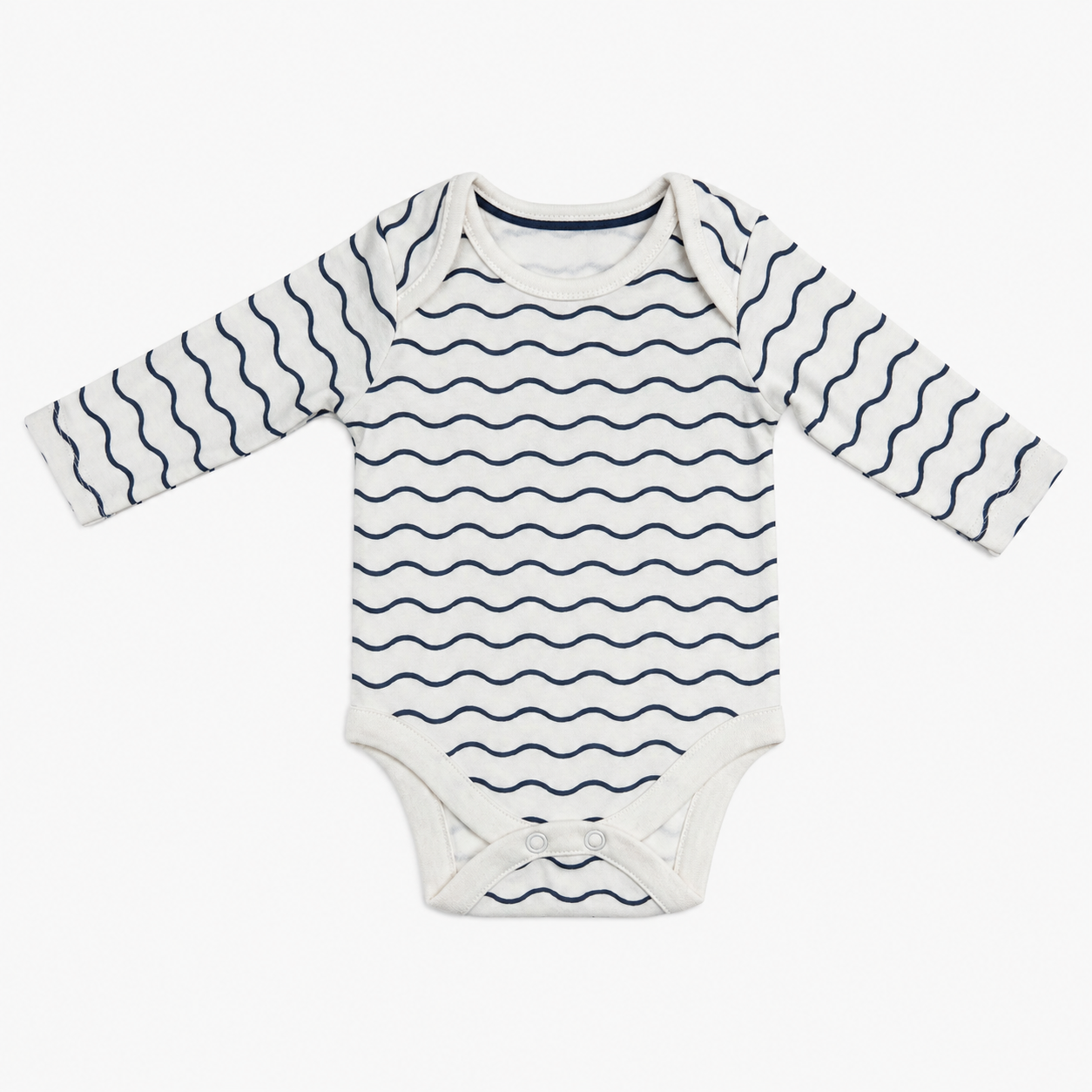 White Navy Wave Long Sleeve Bodysuit