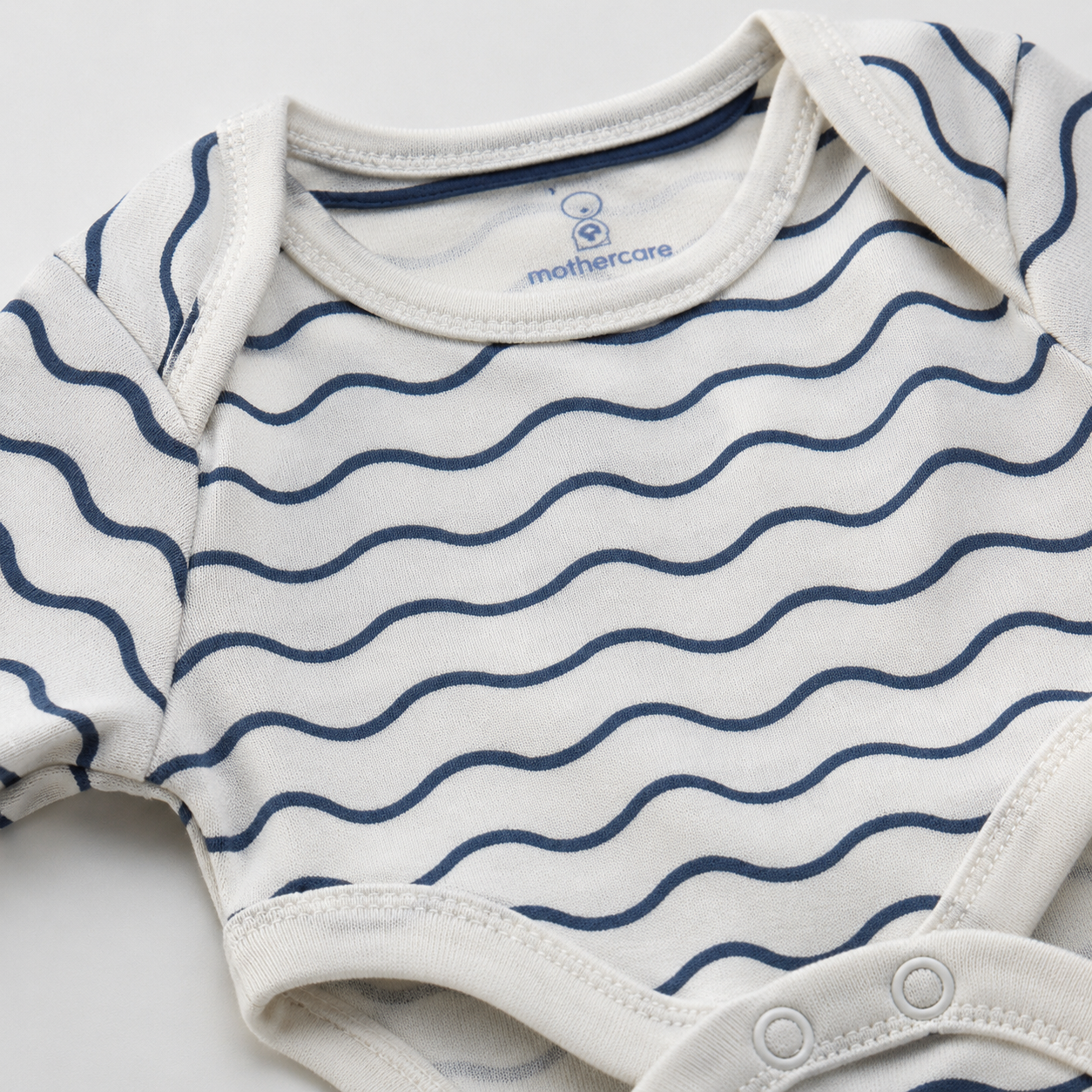 White Navy Wave Long Sleeve Bodysuit