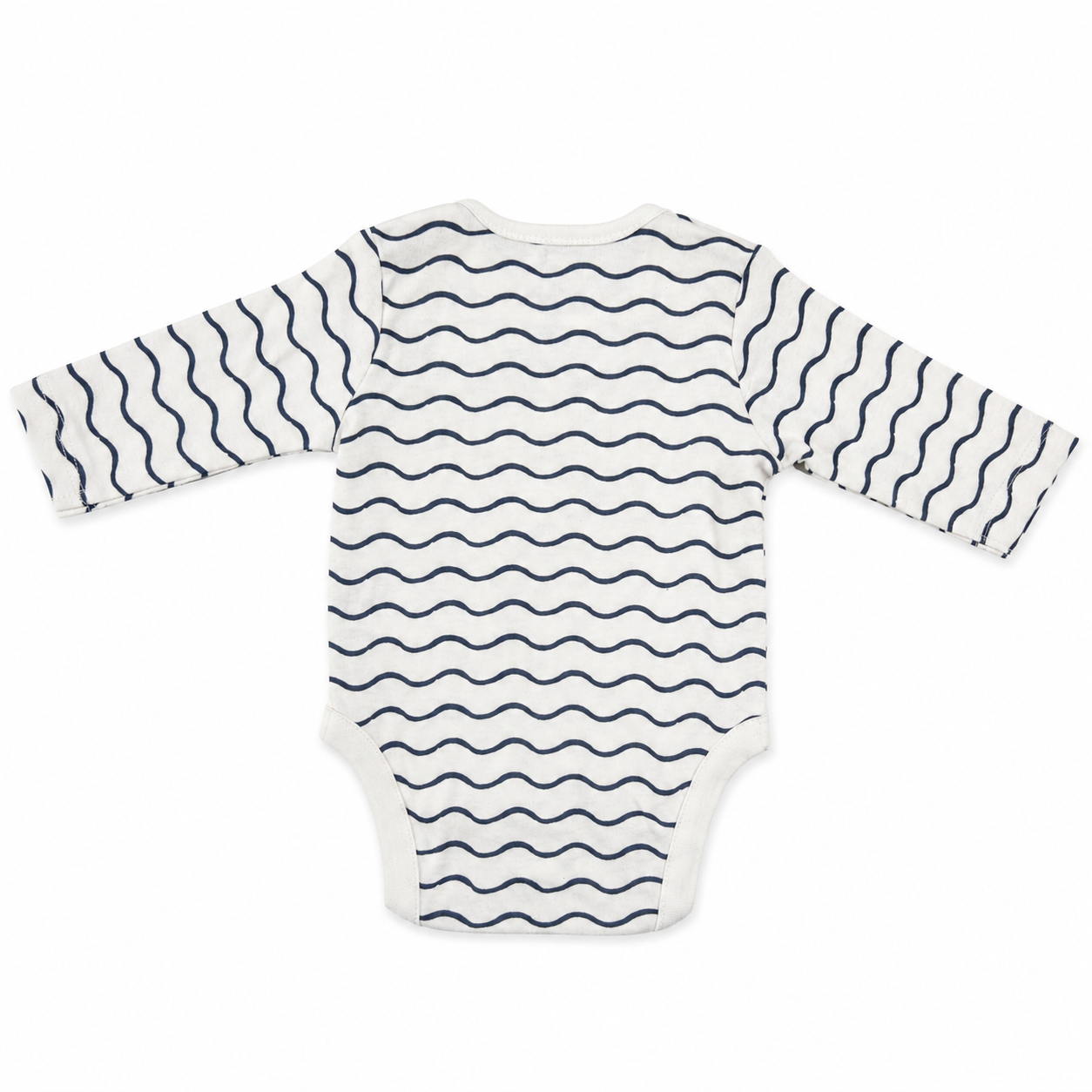 White Navy Wave Long Sleeve Bodysuit