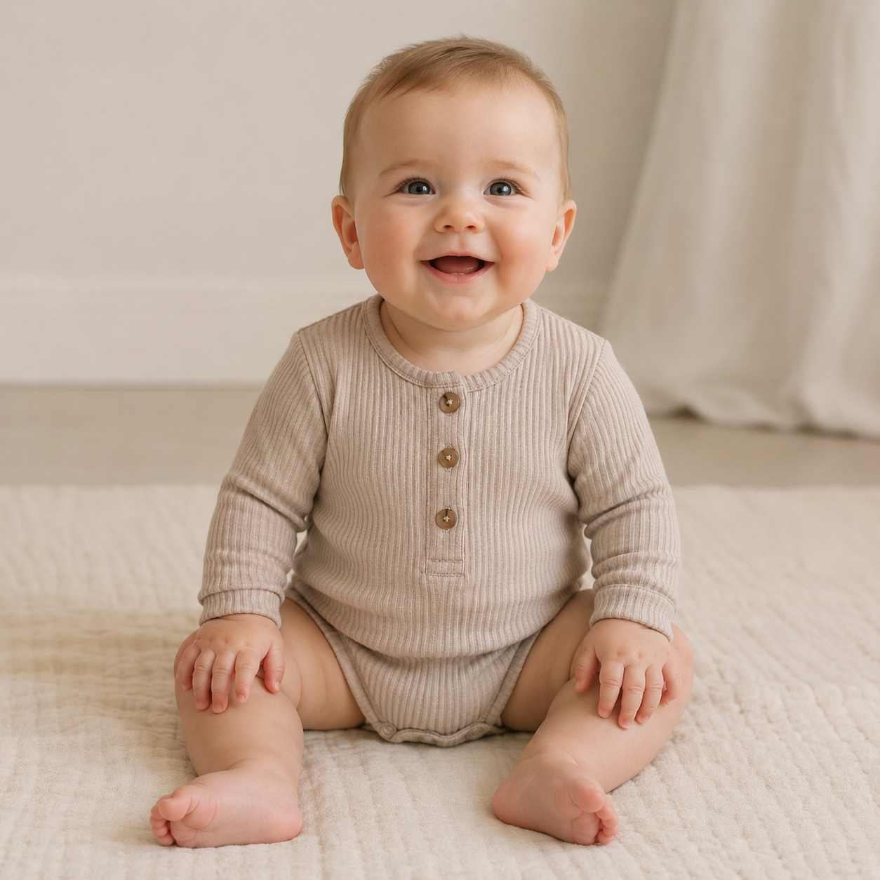 Taupe Ribbed Henley Bodysuit