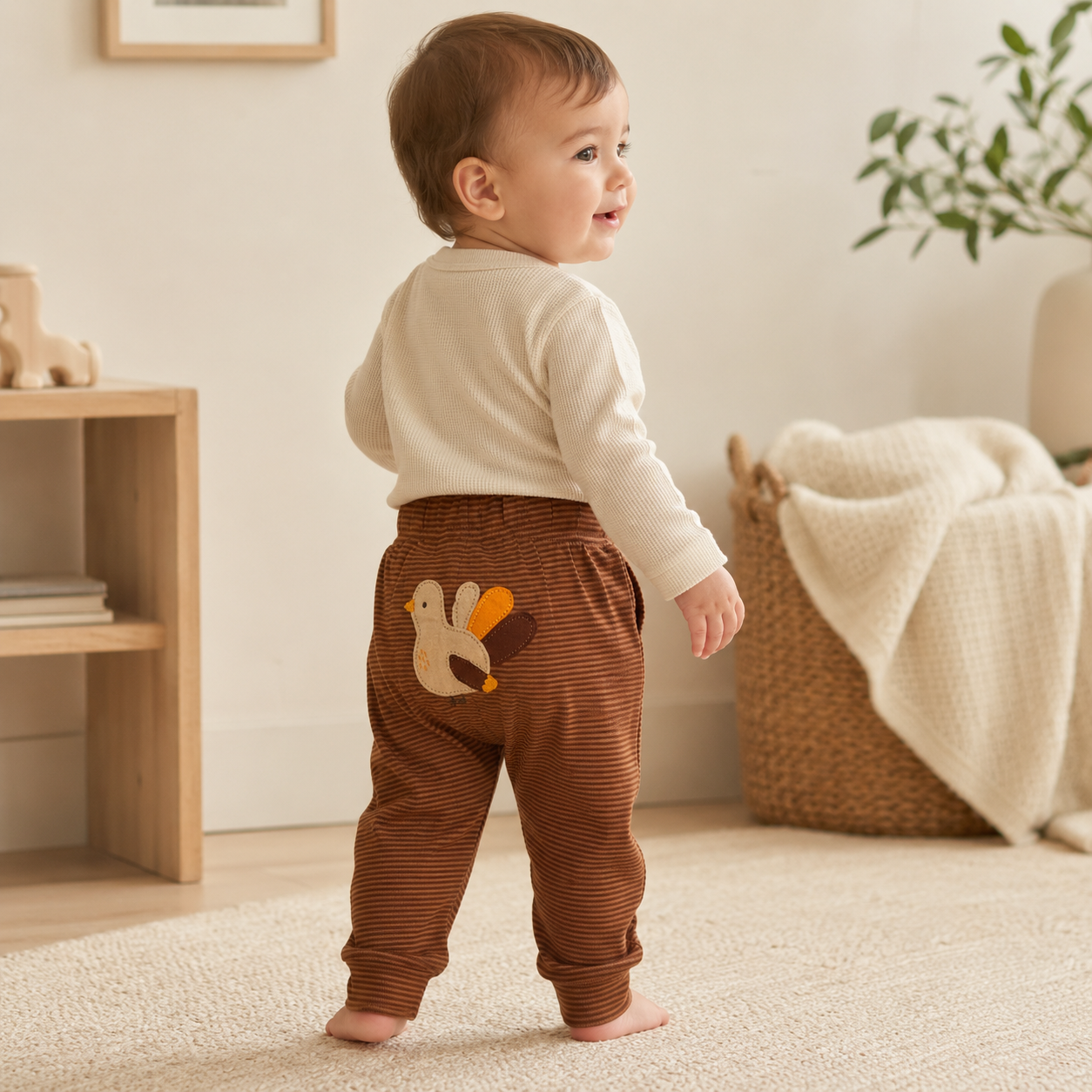 Brown Striped Turkey Applique Pants