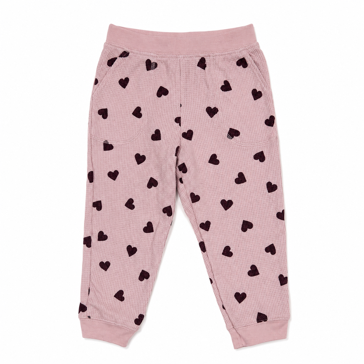 Pink Heart Print Waffle Joggers