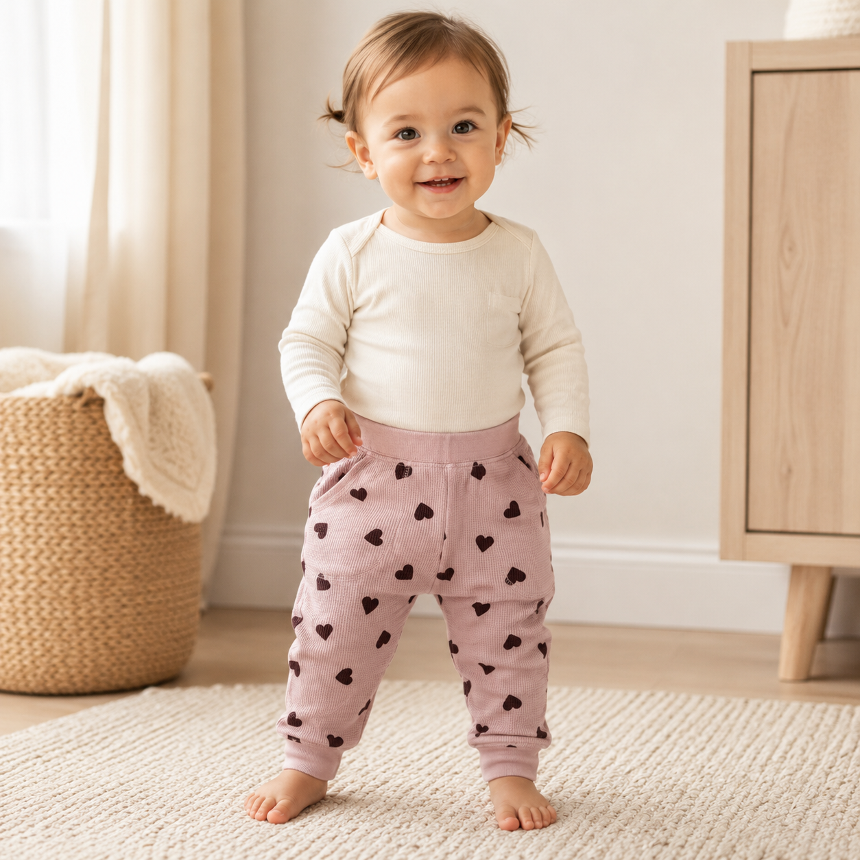Pink Heart Print Waffle Joggers