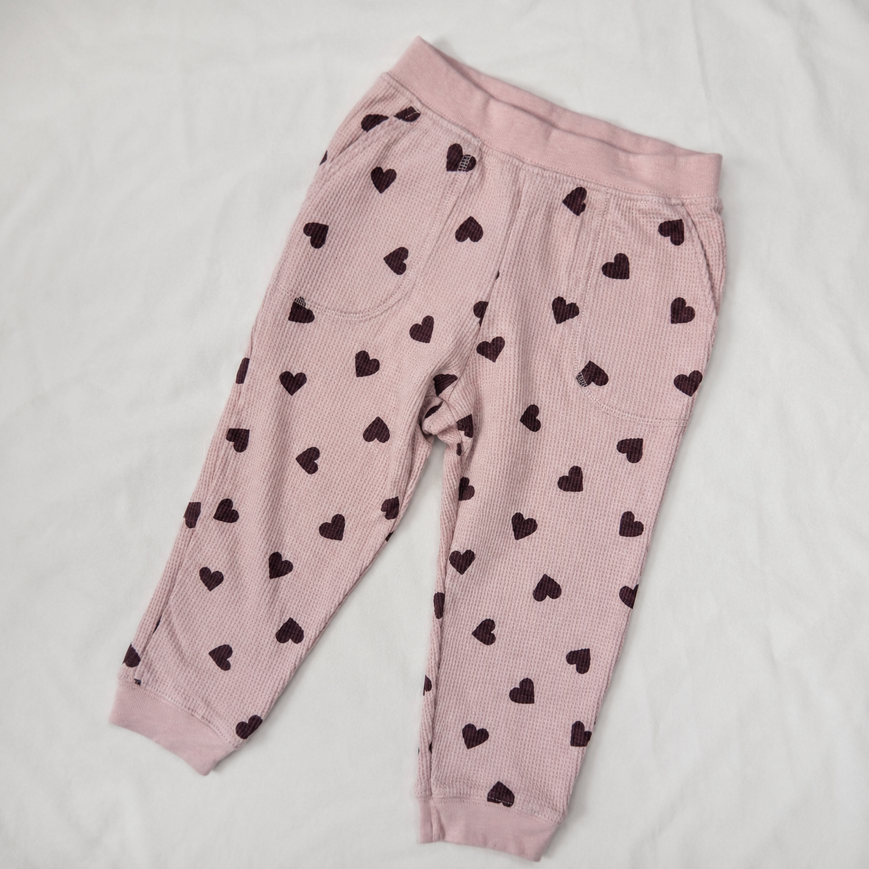 Pink Heart Print Waffle Joggers