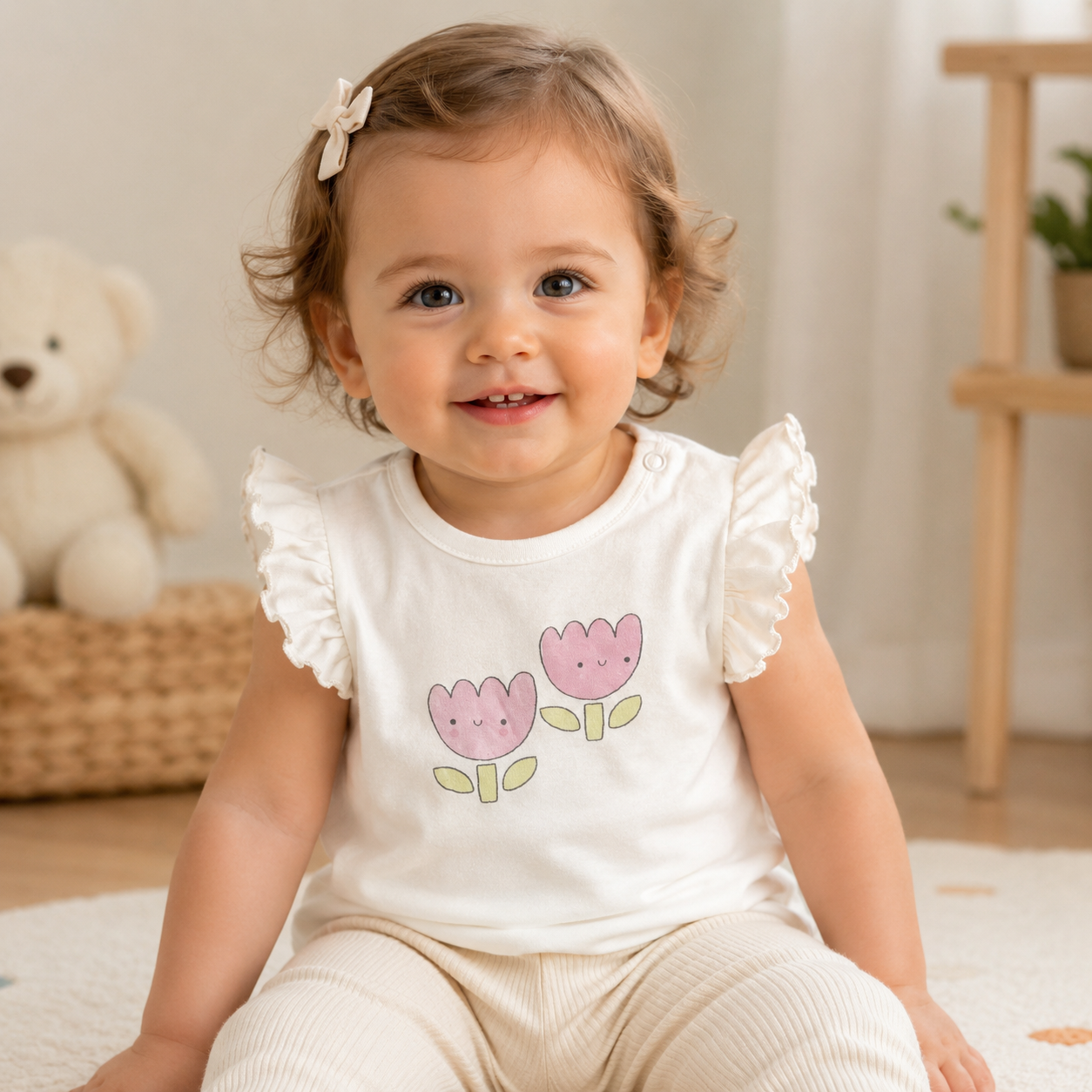 White Ruffle Flower Tee