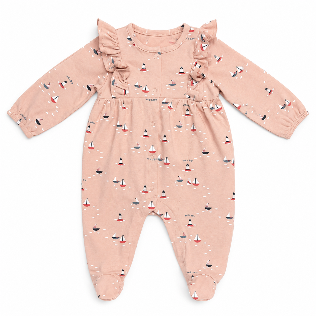 Peach Sailboat Footed Romper