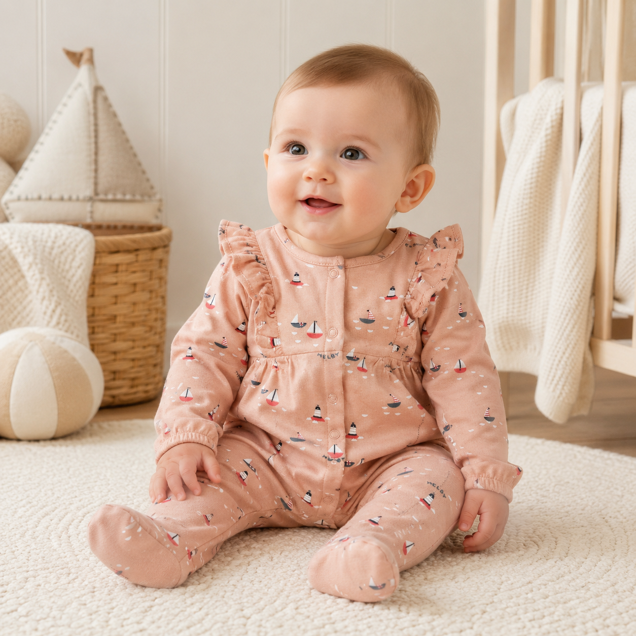 Peach Sailboat Footed Romper