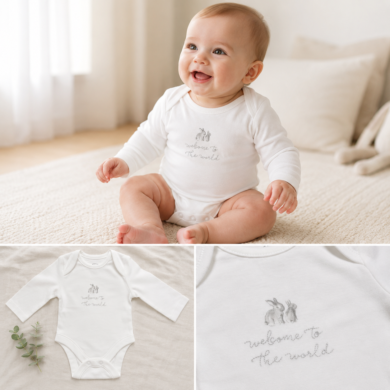 White Bunny Welcome Bodysuit