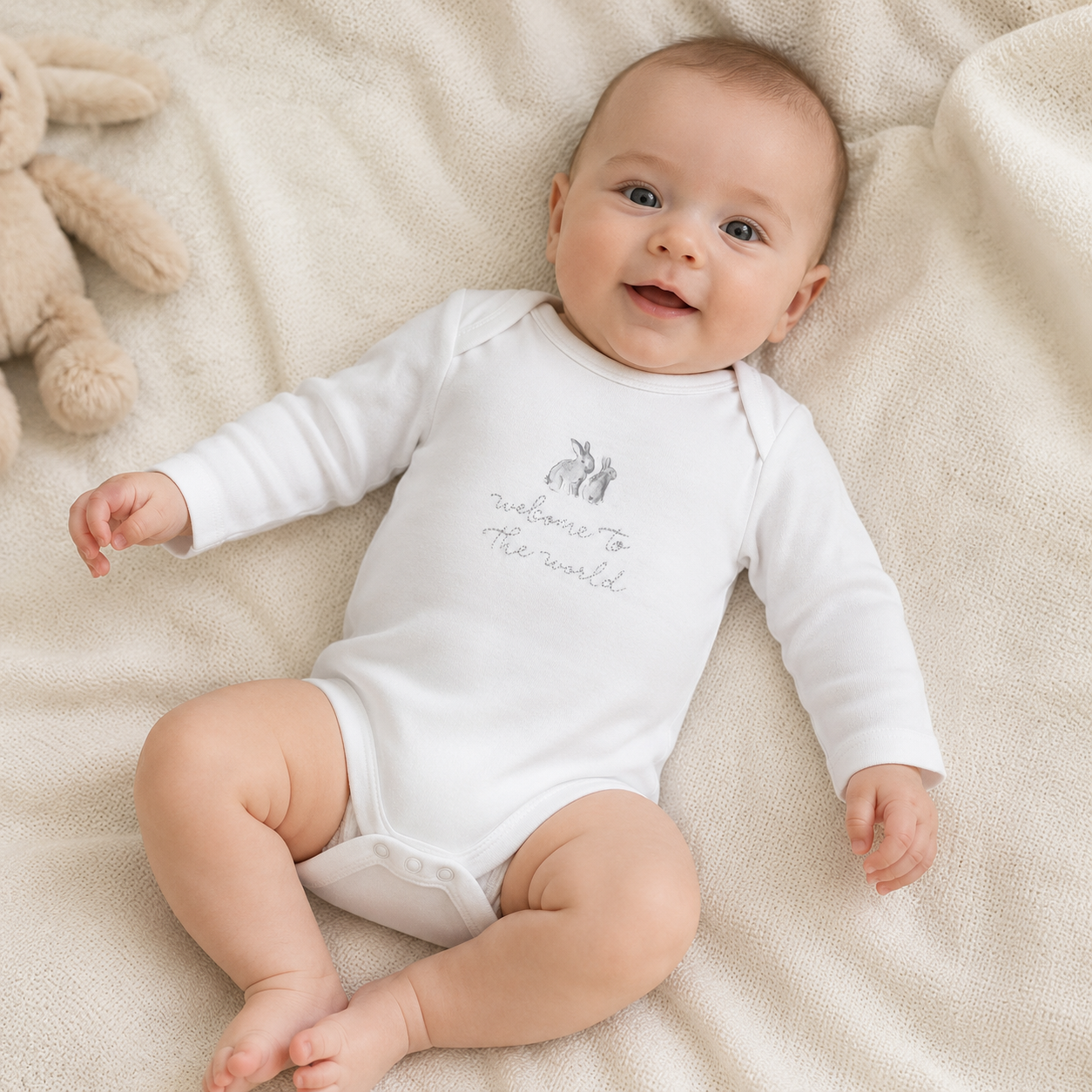 White Bunny Welcome Bodysuit