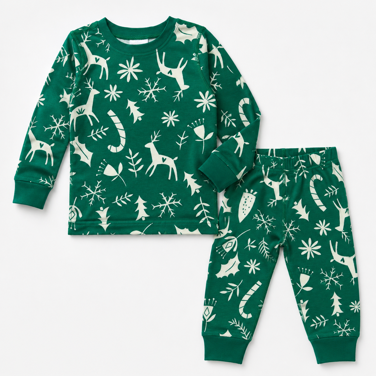 Green Deer Holiday Top & Bottom Set