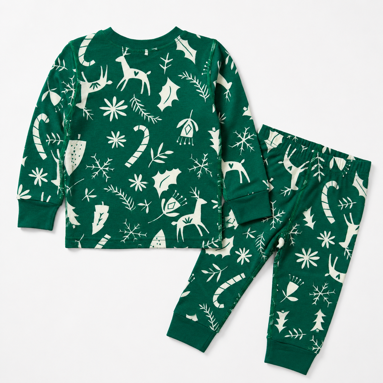 Green Deer Holiday Top & Bottom Set