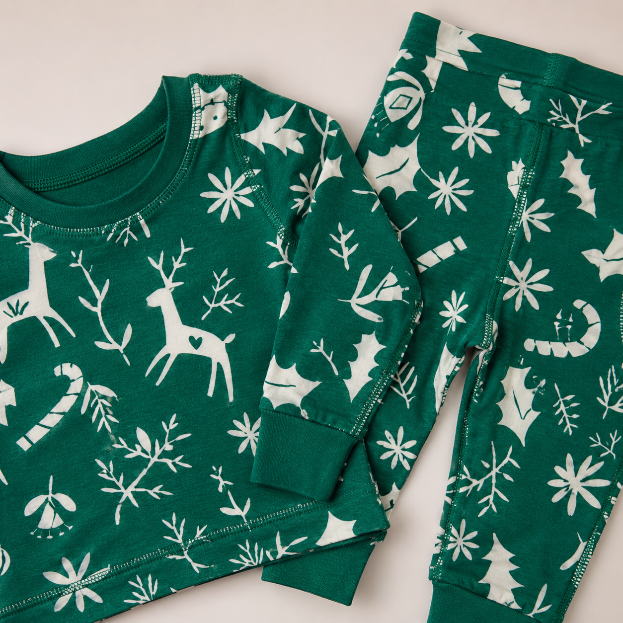 Green Deer Holiday Top & Bottom Set