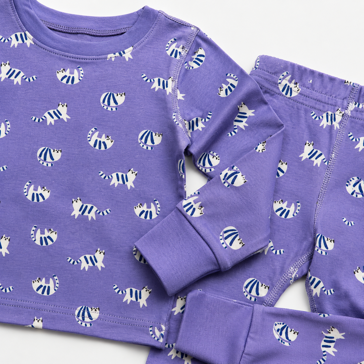 Purple Cat Print Top & Bottom Set