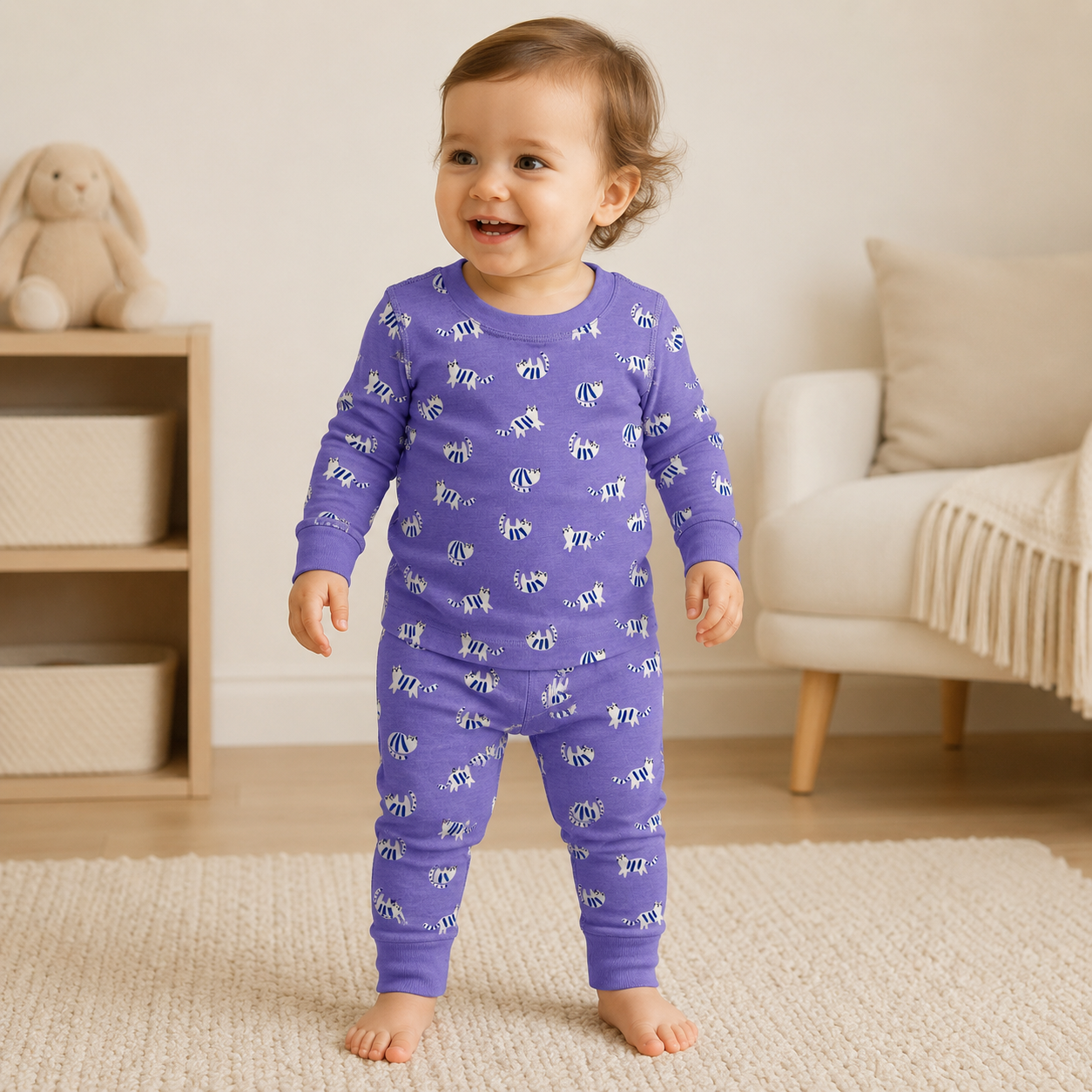 Purple Cat Print Top & Bottom Set