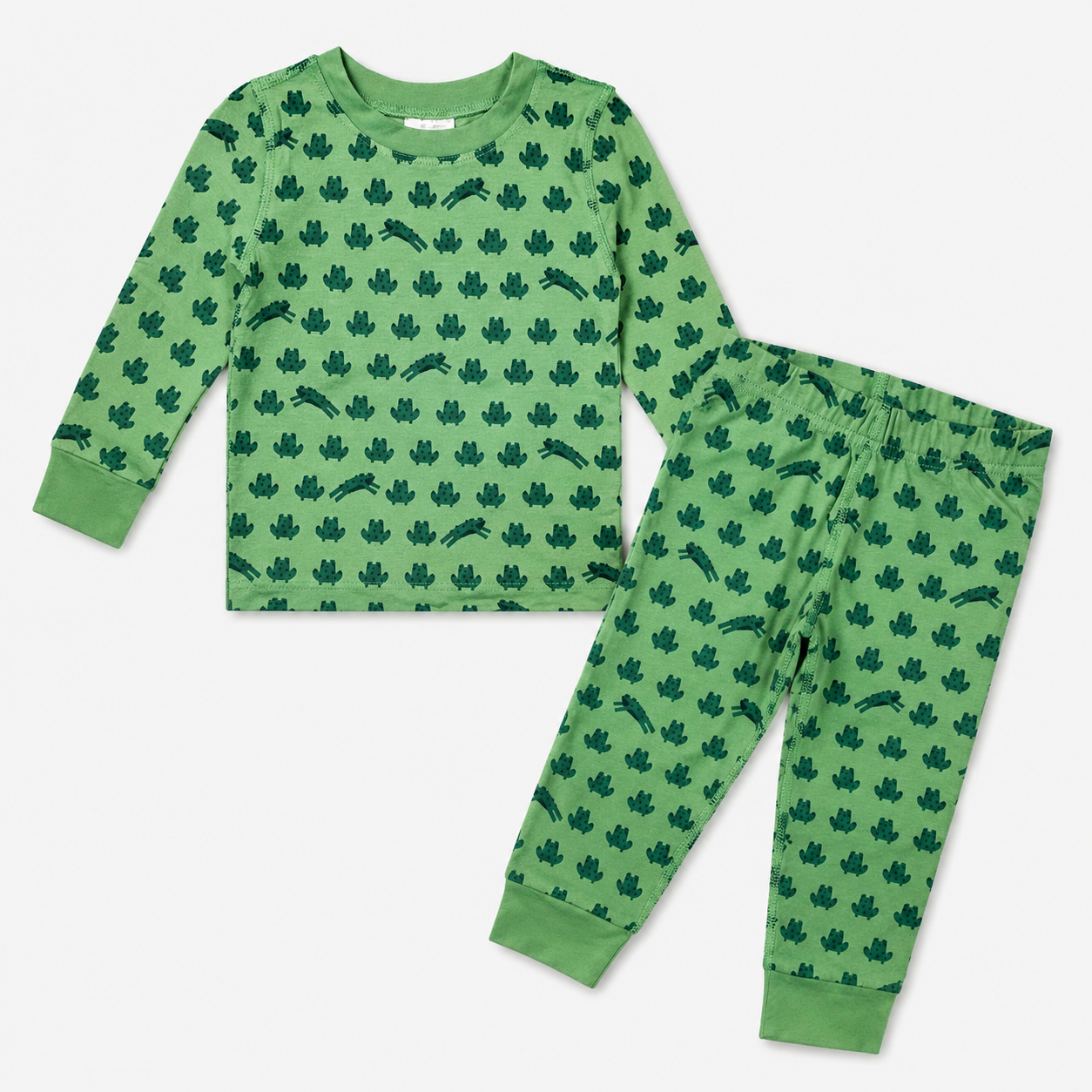 Green Frog Print Top & Bottom Set