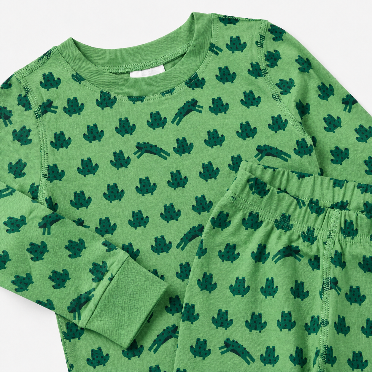 Green Frog Print Top & Bottom Set