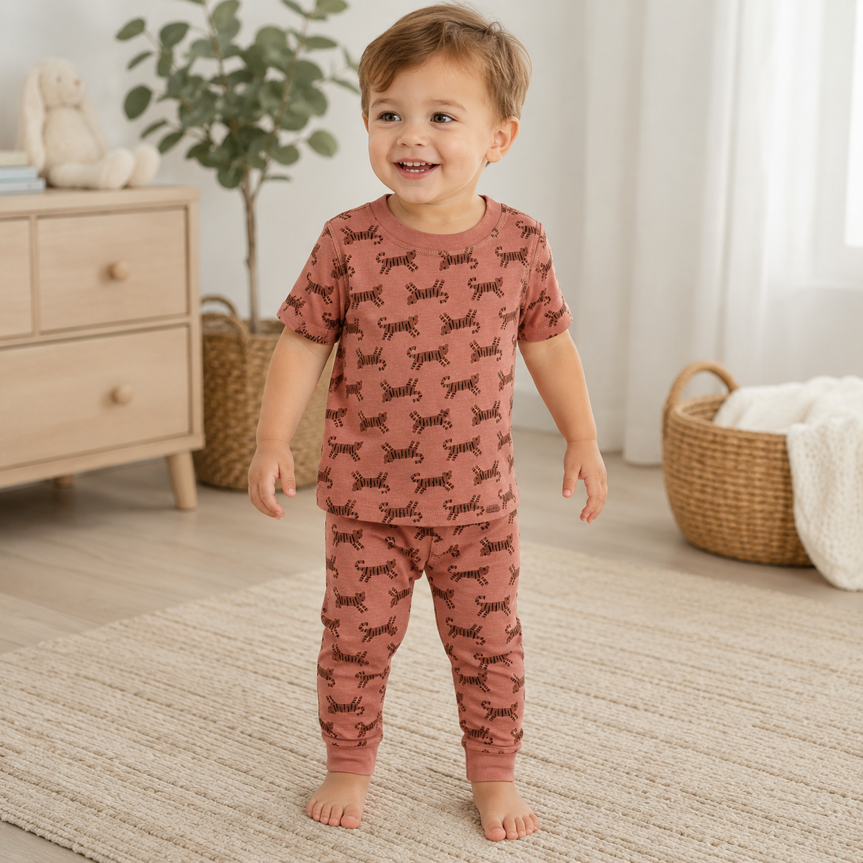 Salmon Tiger Print Top & Bottom Set