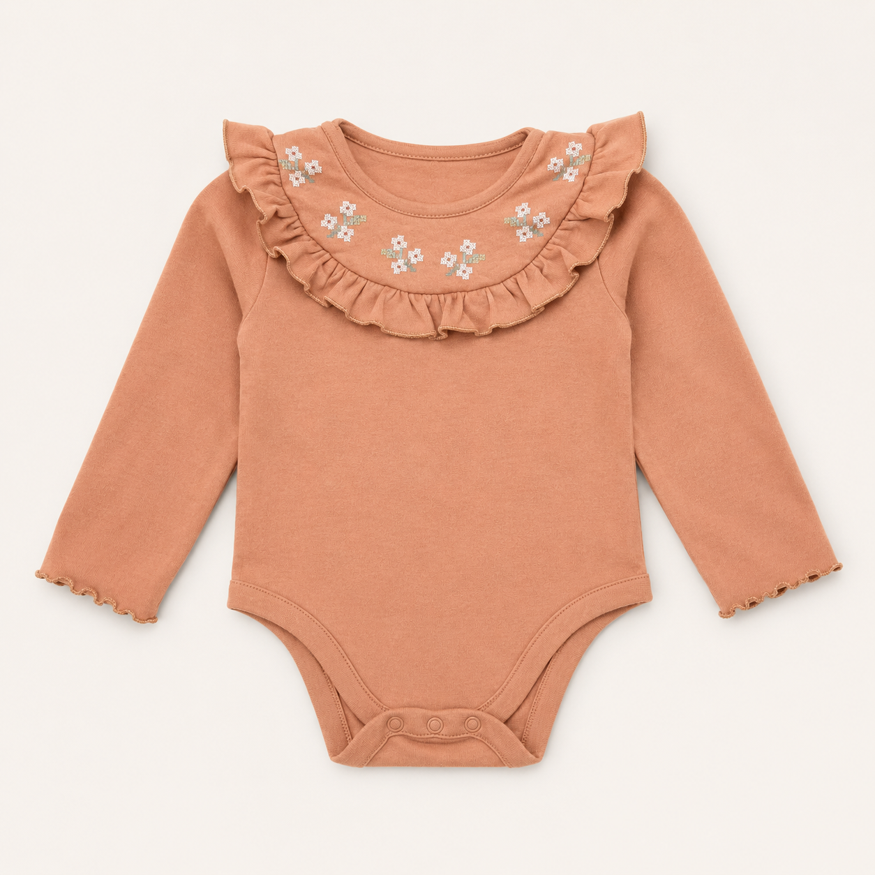Brown Floral Ruffle Bodysuit