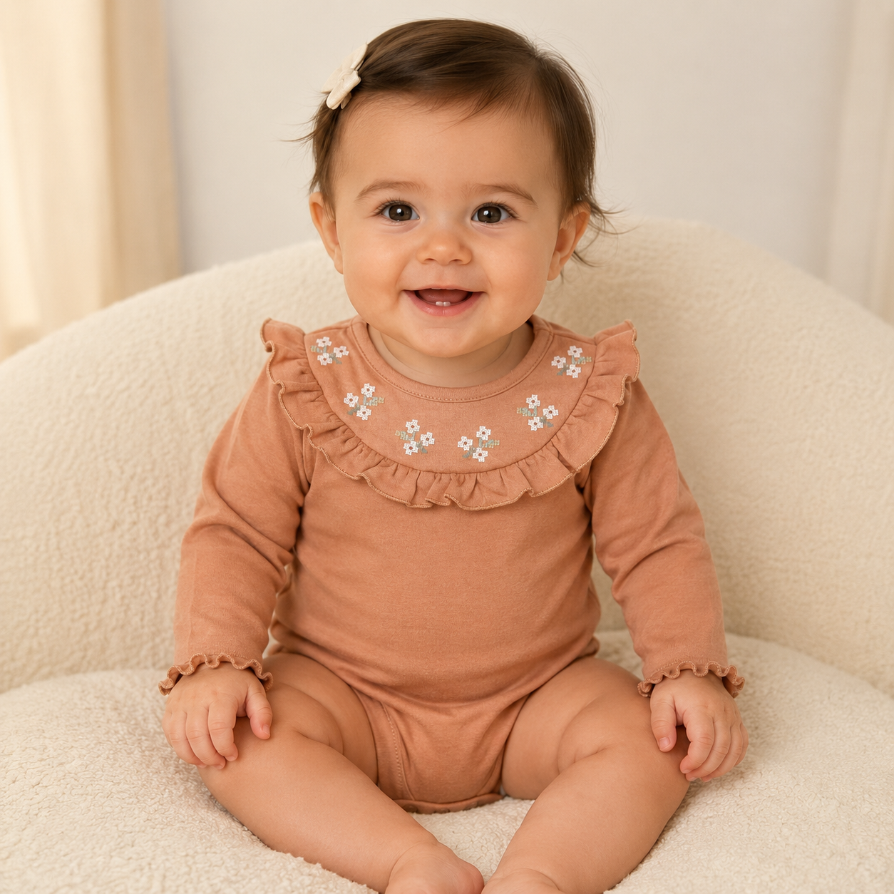 Brown Floral Ruffle Bodysuit