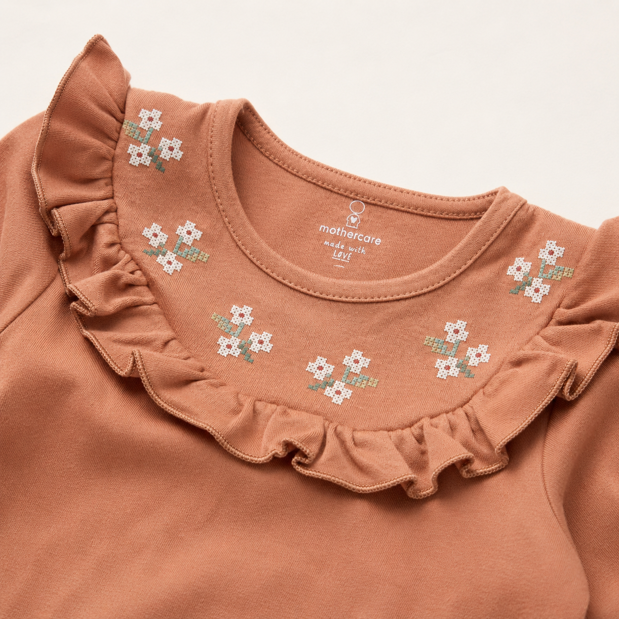 Brown Floral Ruffle Bodysuit