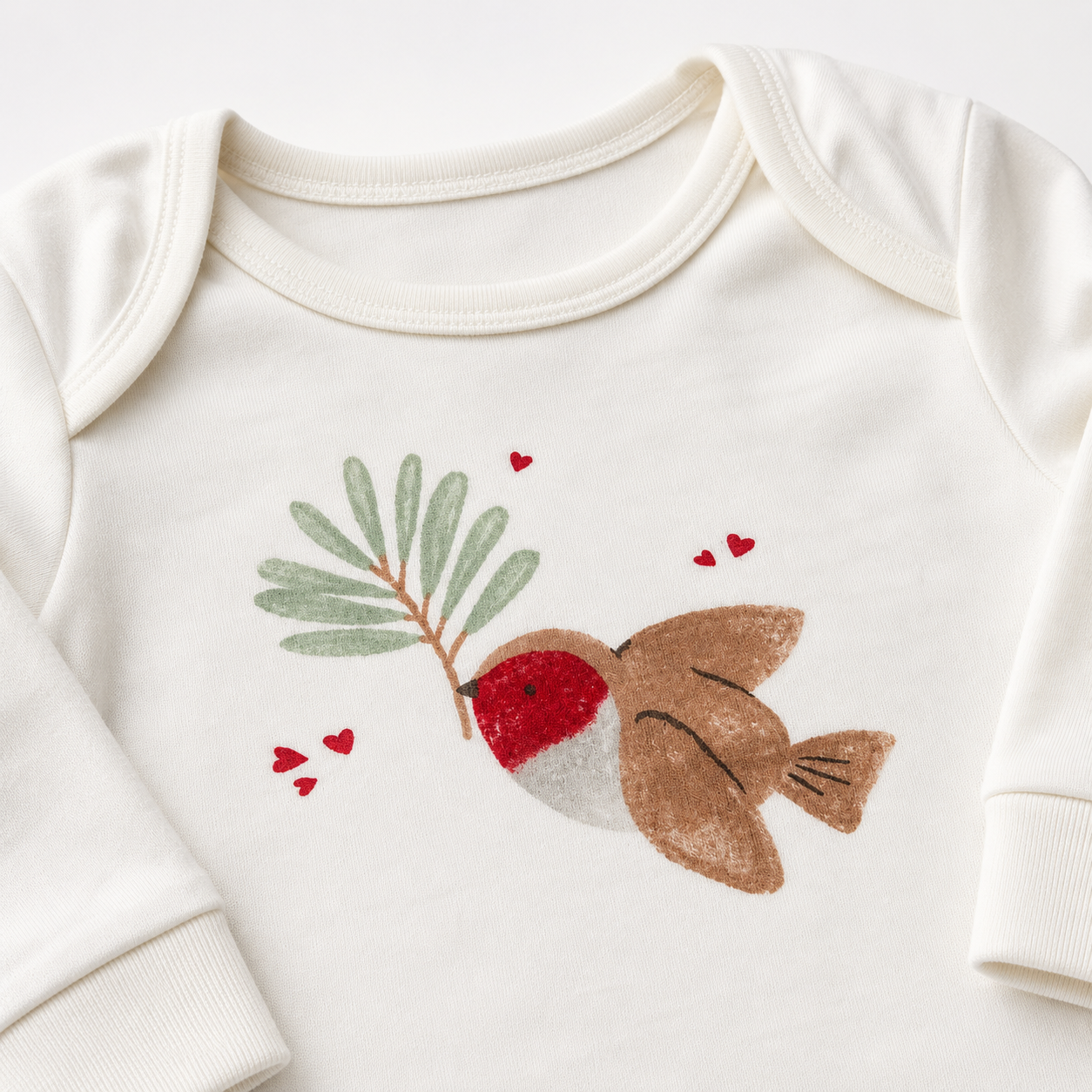 Ivory Bird Print Long Sleeve Baby Top