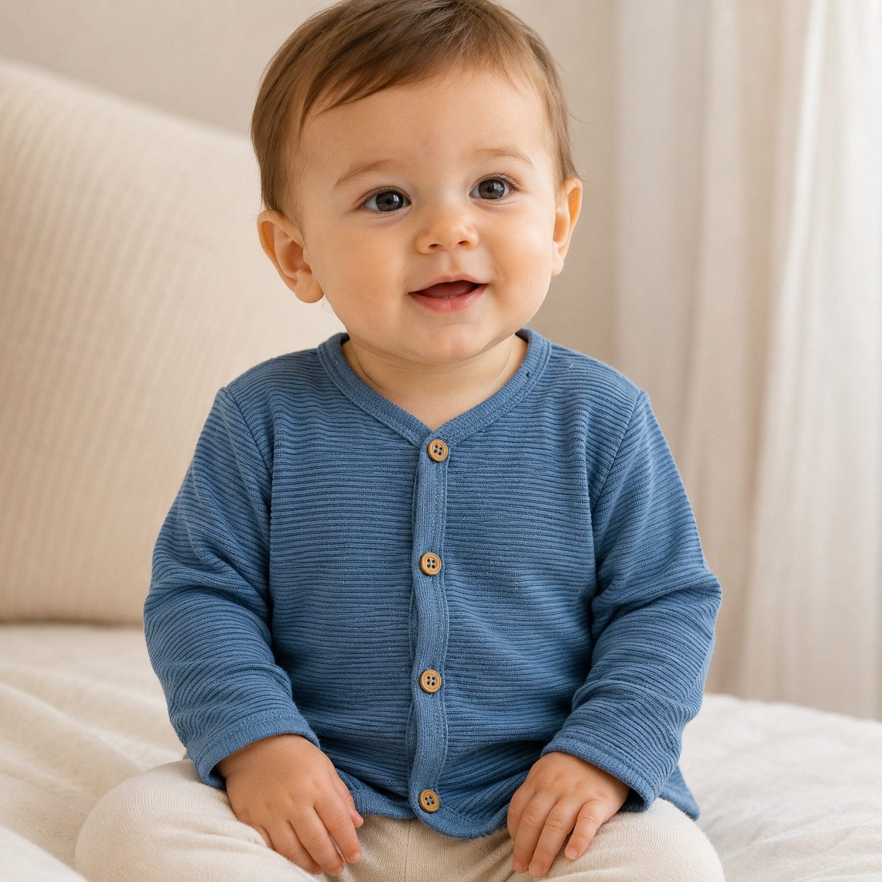 Dusty Blue Ribbed Baby Cardigan