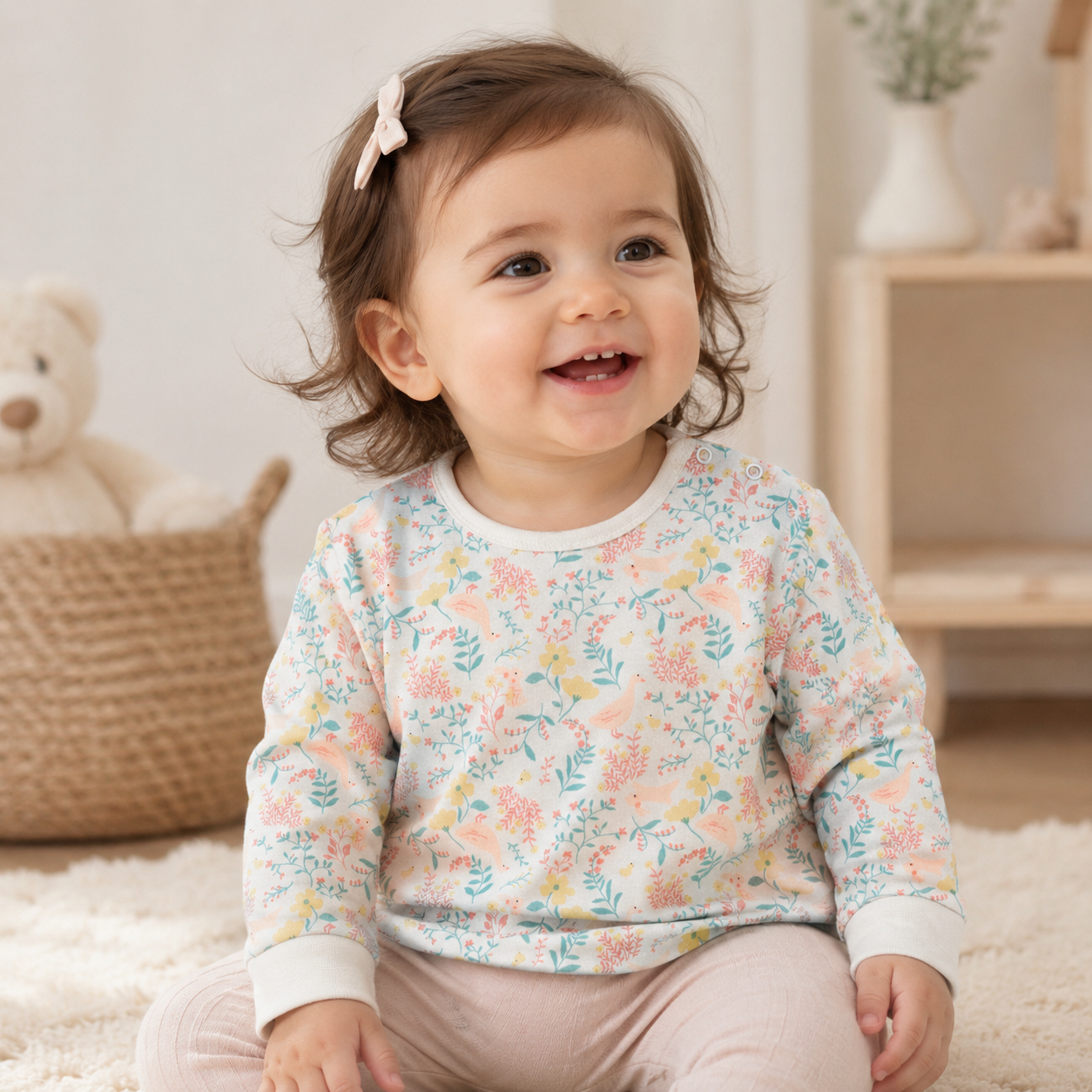 Pastel Floral Bird Long Sleeve Baby Top