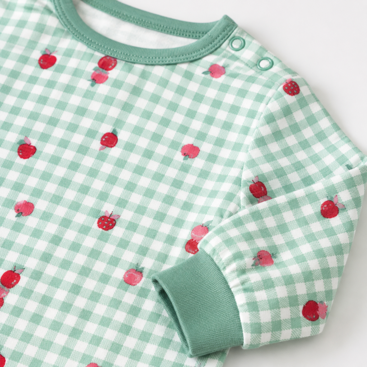 Mint Gingham Apple Long Sleeve Baby Top