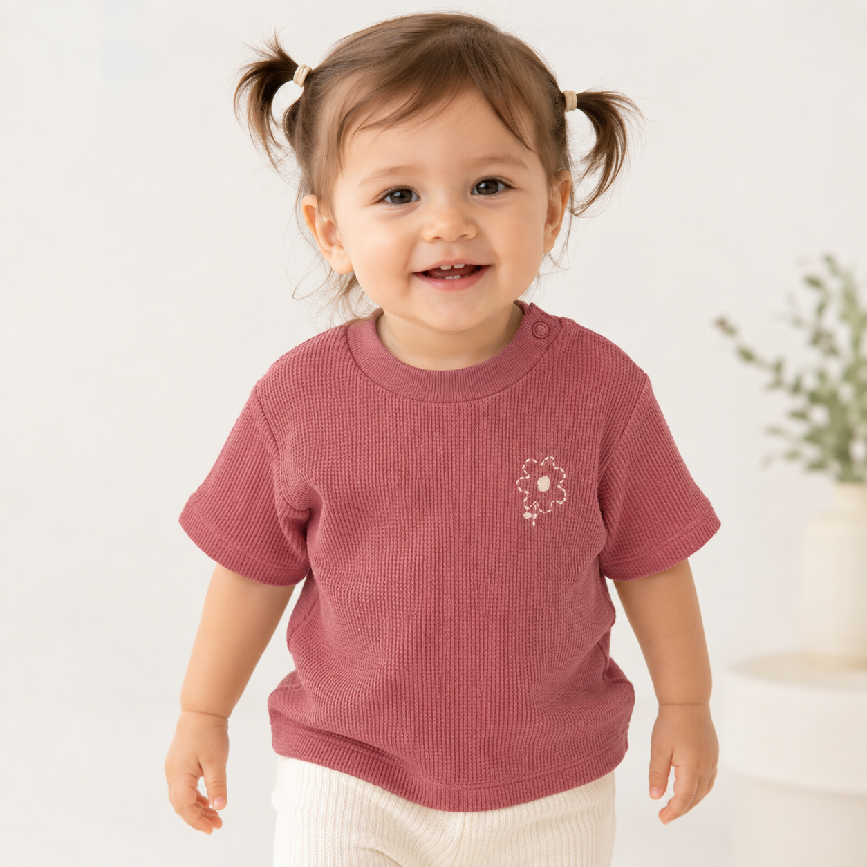 Dusty Rose Waffle Knit Baby Top