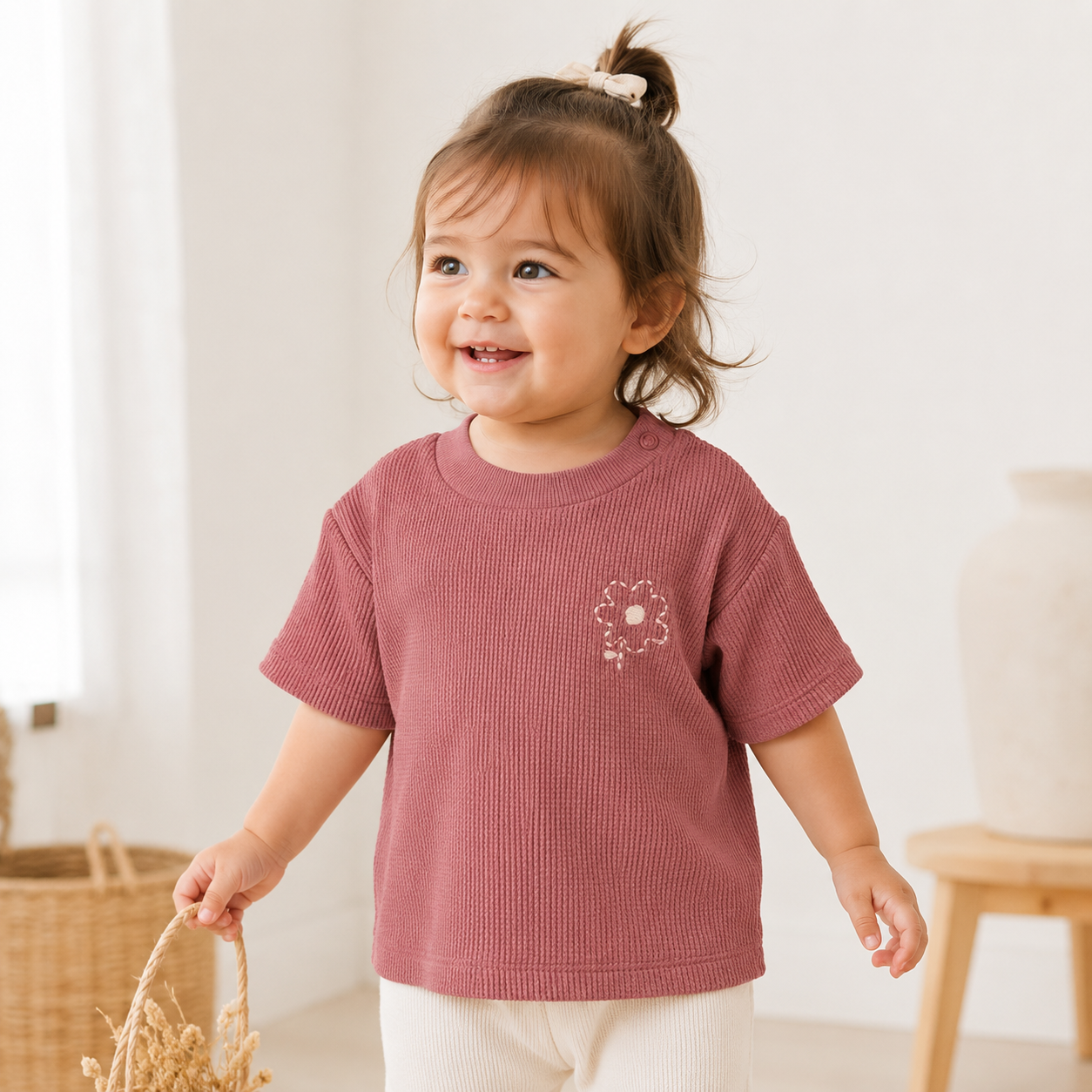 Dusty Rose Waffle Knit Baby Top