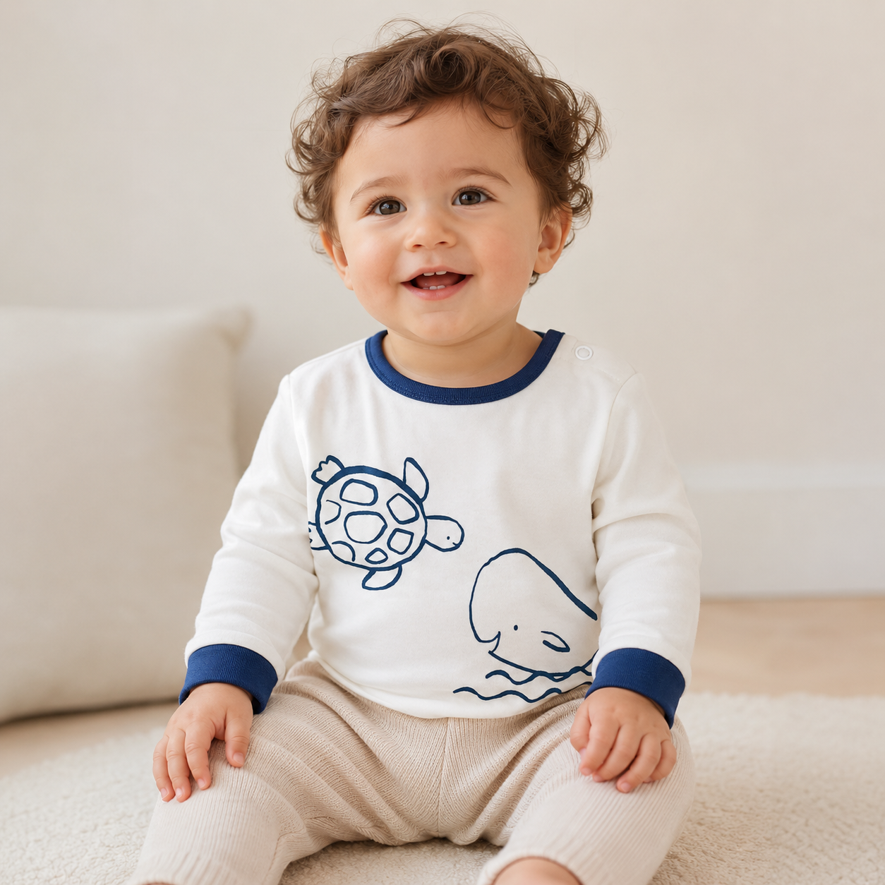 Ocean Whale Turtle Long Sleeve Baby Top